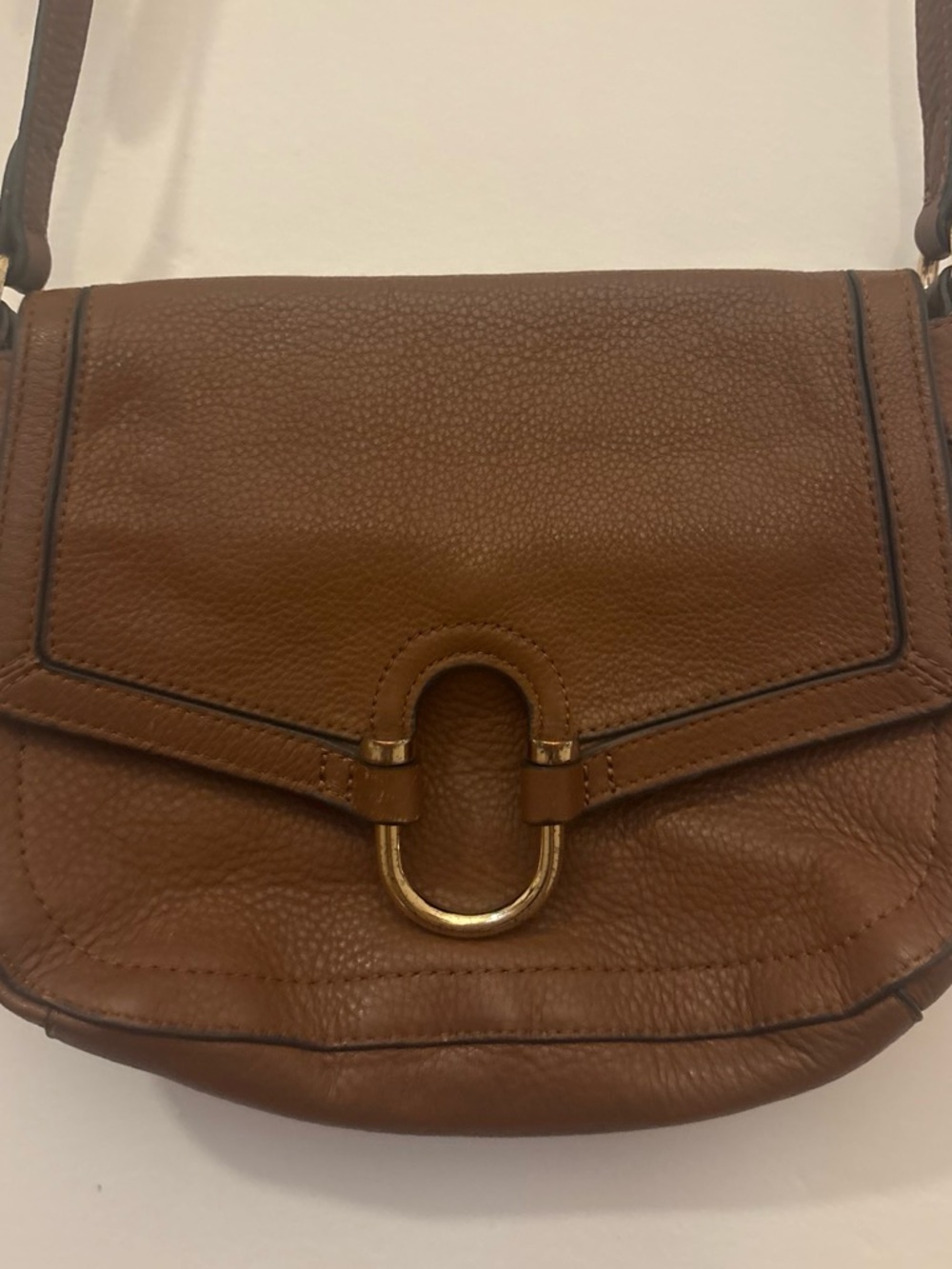 Vince Camuto Classic Brown Leather Crossbody Bag with Gold Hardware